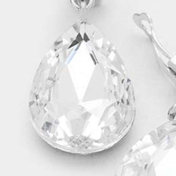 Clear Crystal Silver Clip-On Earrings NWT - Picture 2 of 5